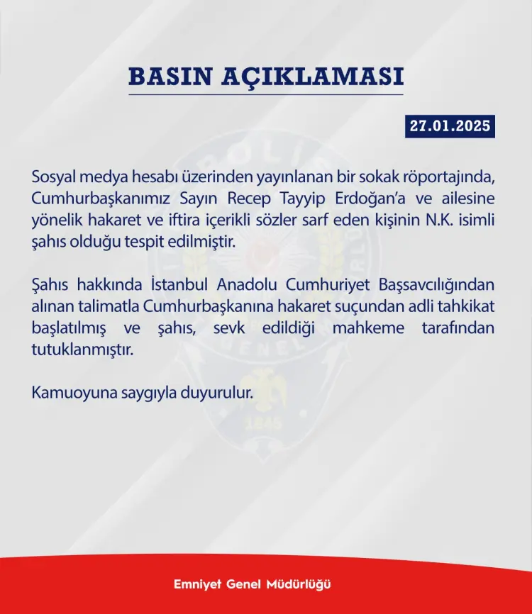 Cumhurbaşkanı Erdoğan ve ailesine hakarete tutuklama!