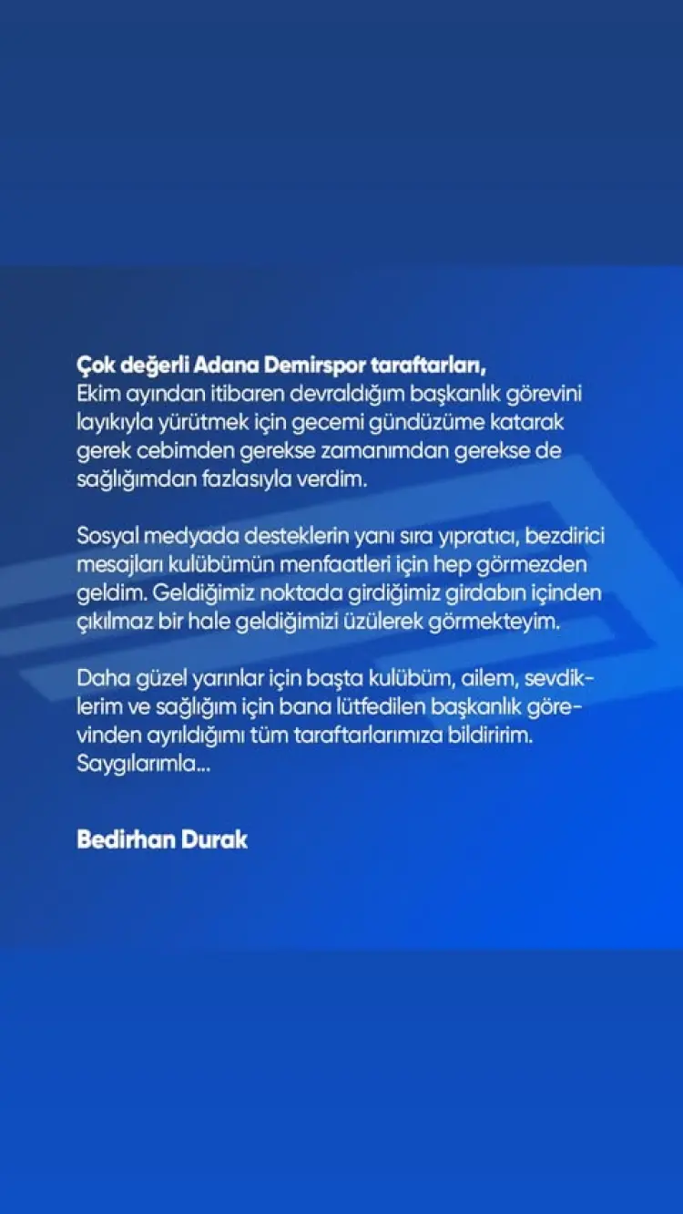 Bedirhan Durak istifa etti! güncel haberi