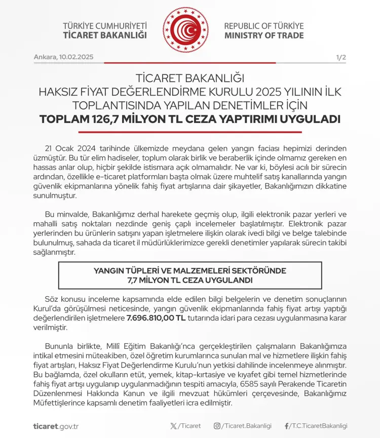 Haksız ve fahiş fiyata 126,7 milyon TL ceza! güncel haberi