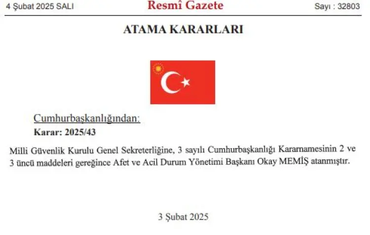 Okay Memiş MGK Genel Sekreteri oldu güncel haberi